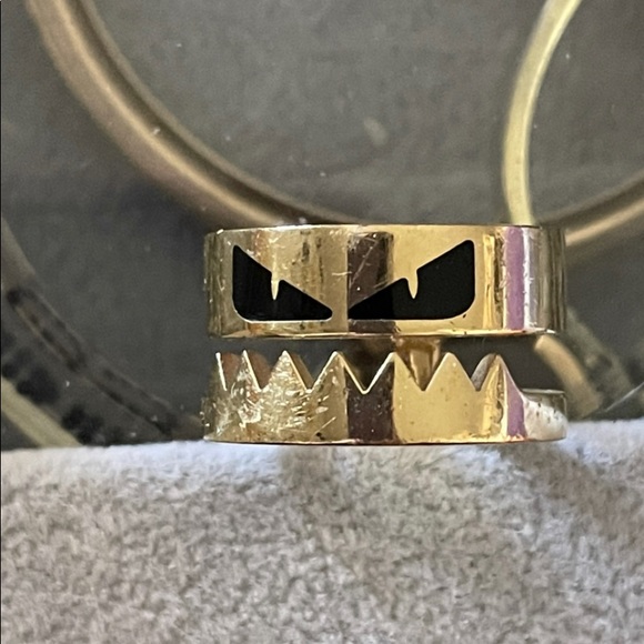 Pre Loved, Fendi Roma Double Band Monster Eyes Etched Ring. 9-1/4 - Picture 5 of 7